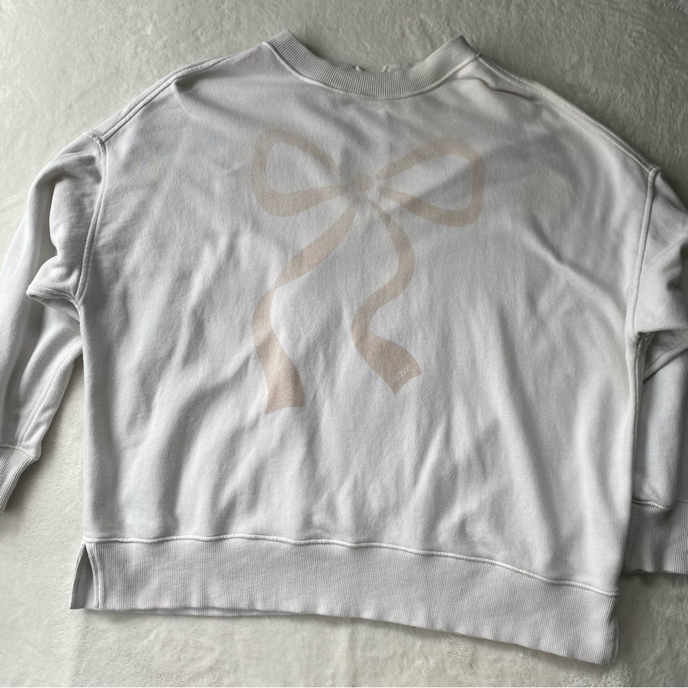 Aerie Coquette Bow Sweatshirt Medium Off White Pearl Keyhole Back Balletcore